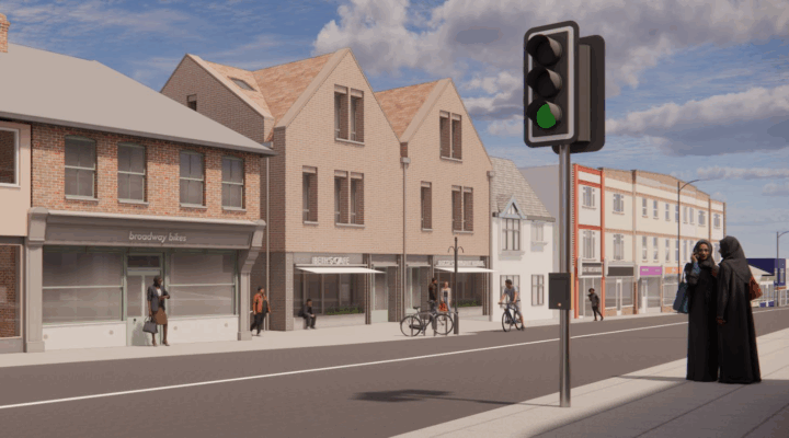 Computer image of new buildings in Broadway