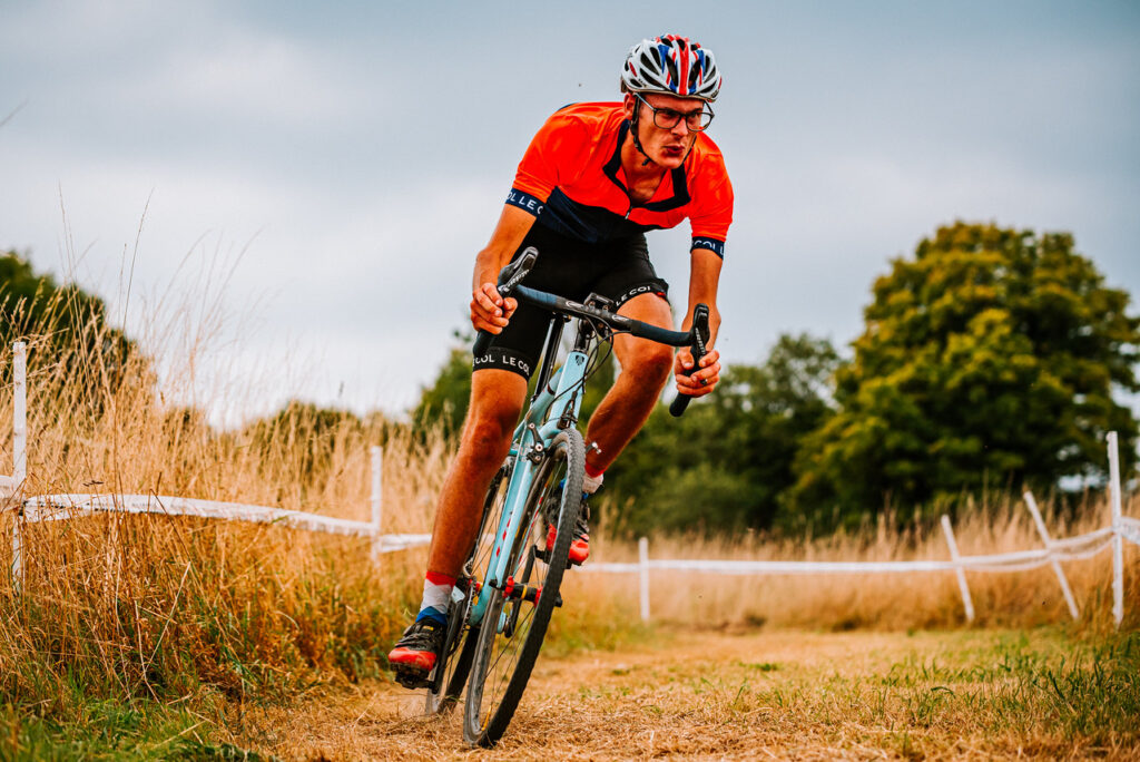 Man riding bike in cross country course