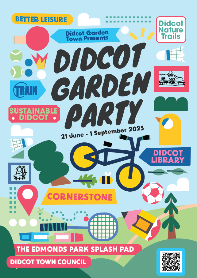 Didcot Garden Party poster with artwork from members of Didcot Train.