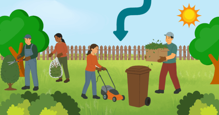 an illustration of 4 people doing gardening