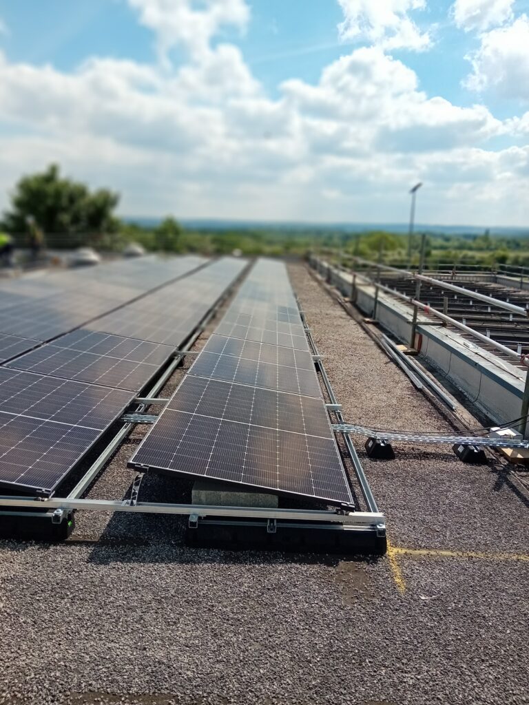A view of the roof of Thame Leisure Centre of the solar panels