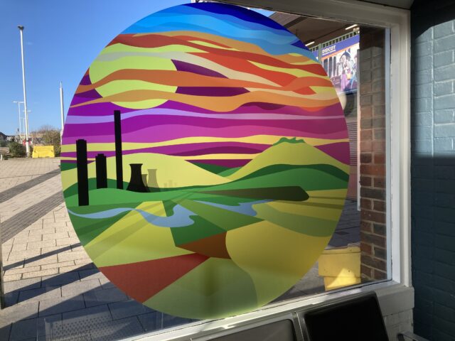 Image of artwork on a window, at Didcot Parkway station