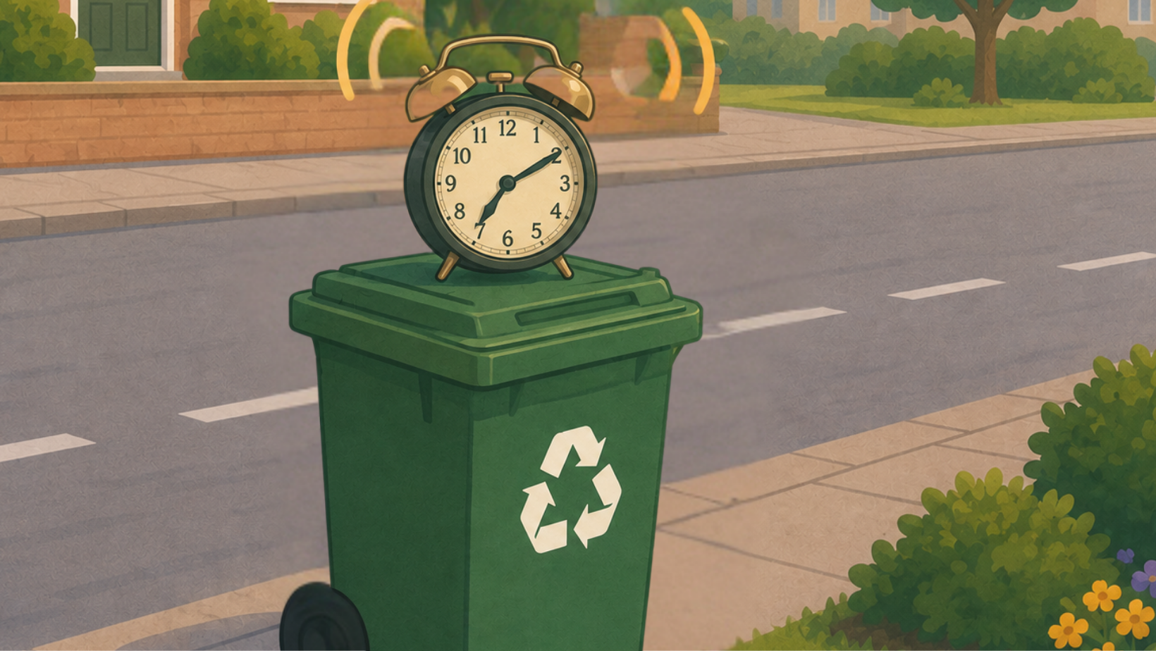 an alarm clock on a bin