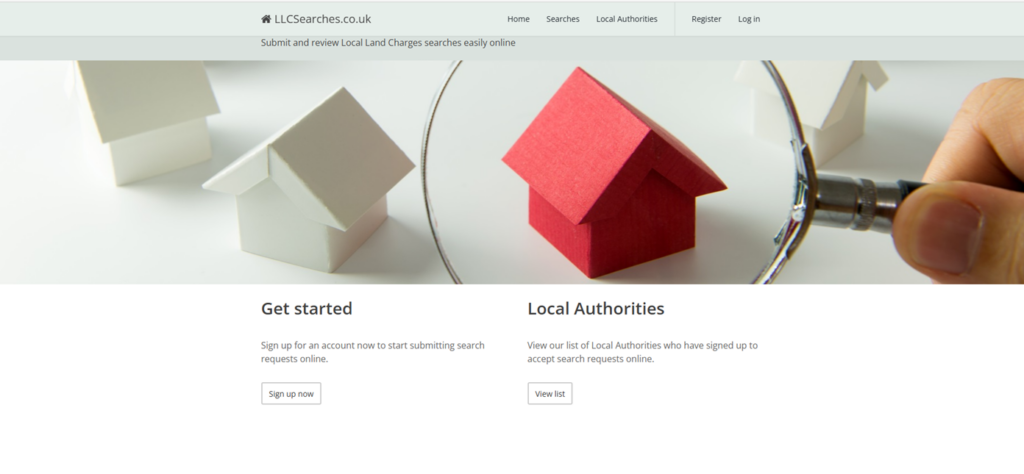 Screen grab image of the new Land Charges portal registration page