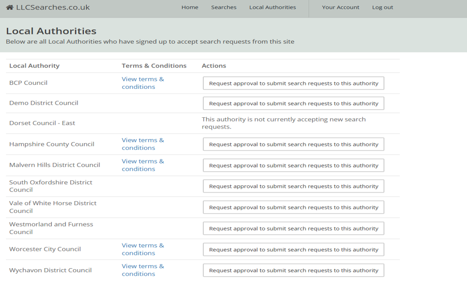 Local Authorities list