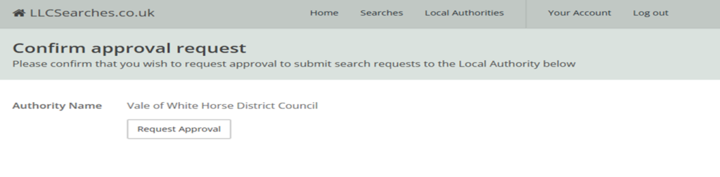 Local Authority confirmation screen Vale of White Horse District Council