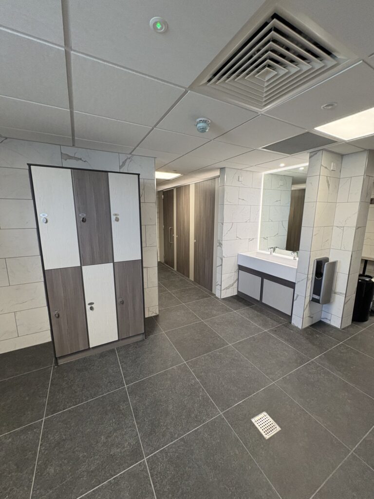 changing rooms with grey and white interior