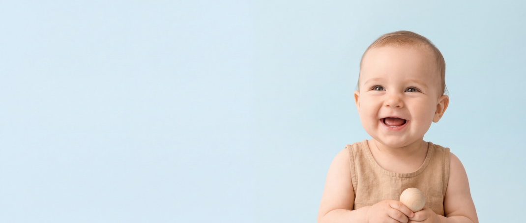 happy baby on blank background