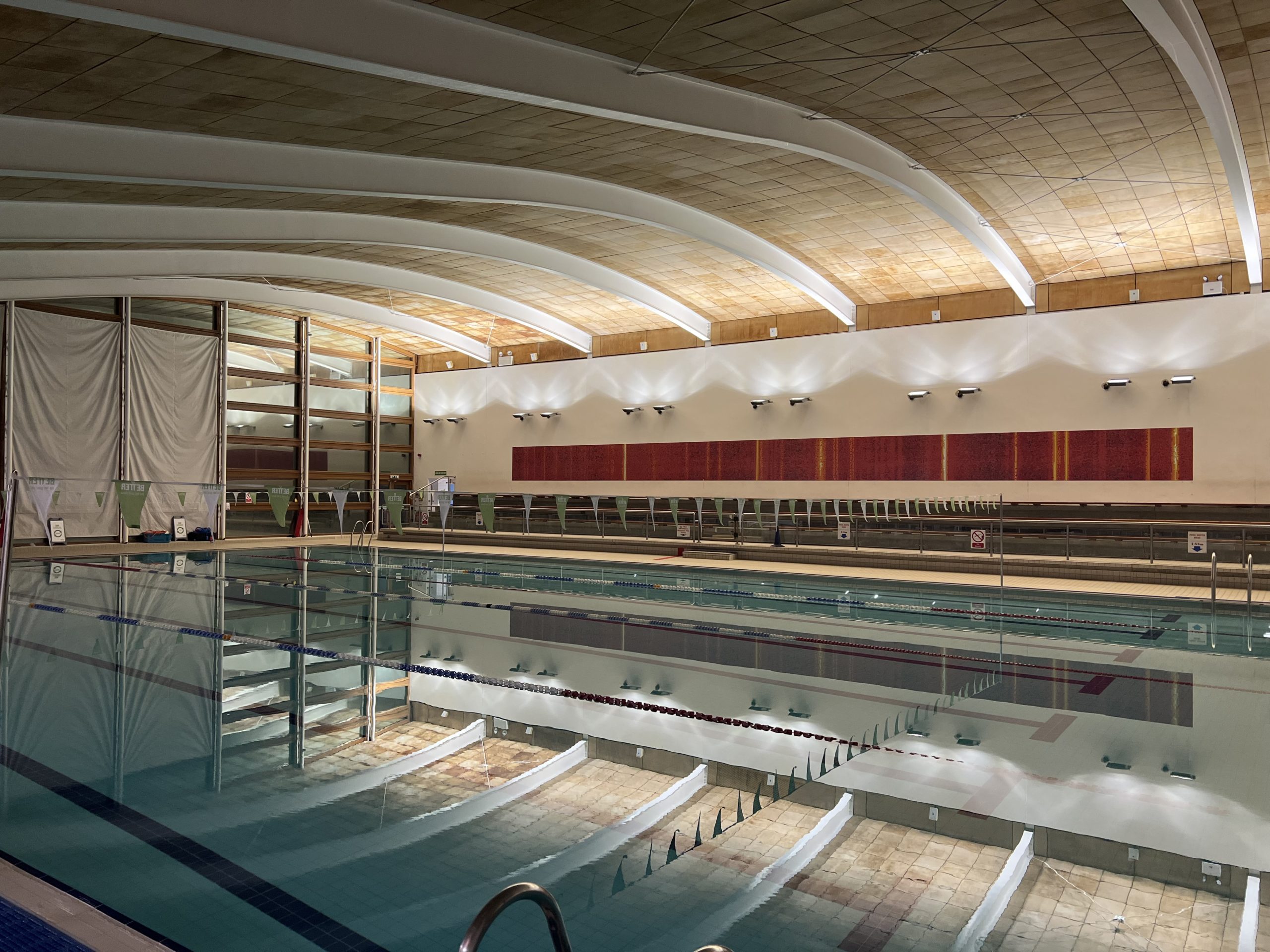 Image of the White Horse Leisure and Tennis Centre poolside area with new LED lighting.