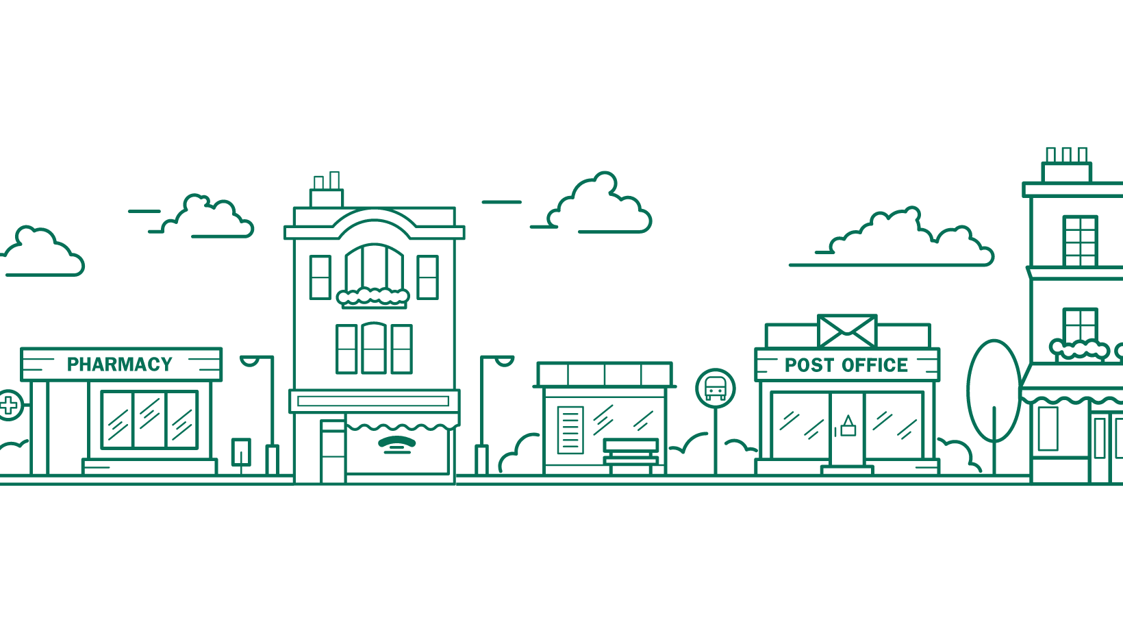 a graphic showing a high street scene