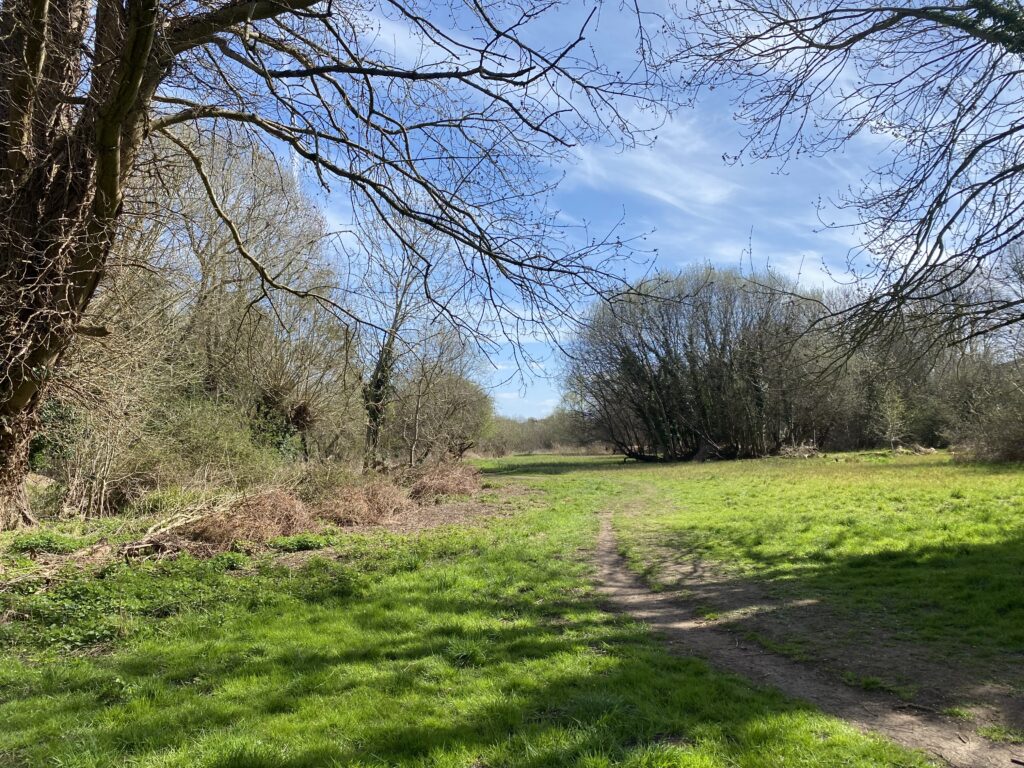 Abbey Fishponds fields with footpath