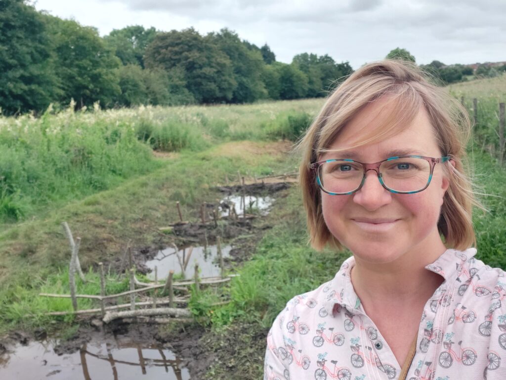 Cllr Katherine Foxhall stands in Tuckmill Meadows
