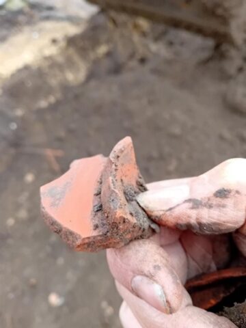piece of Roman pottery up close