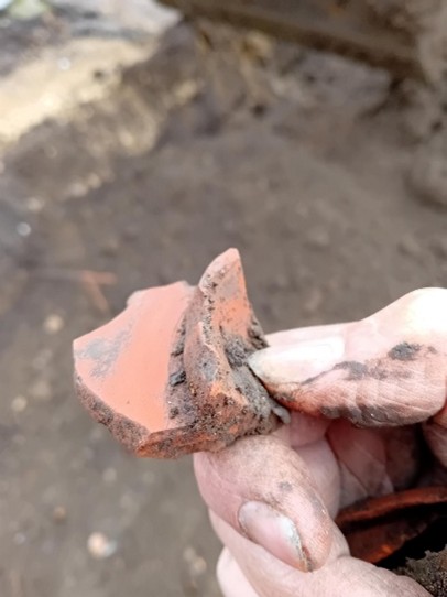 piece of Roman pottery up close