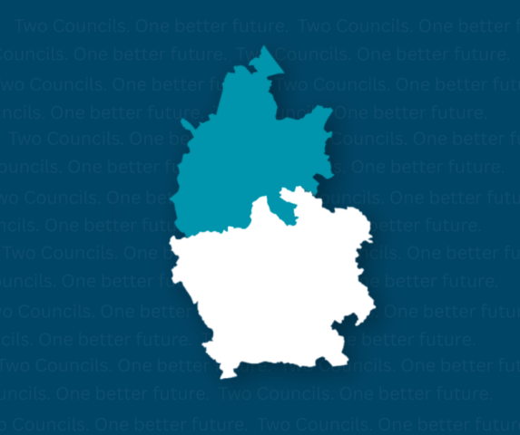 Blue background and an image of the council map