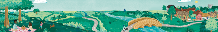 Hand-drawn banner featuring rural English landscape